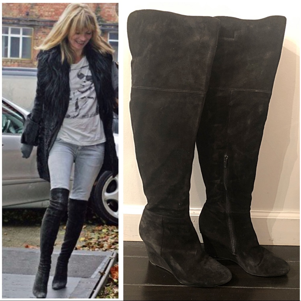 Via Spiga Over The Knee Black Suede Wedge Boots 9